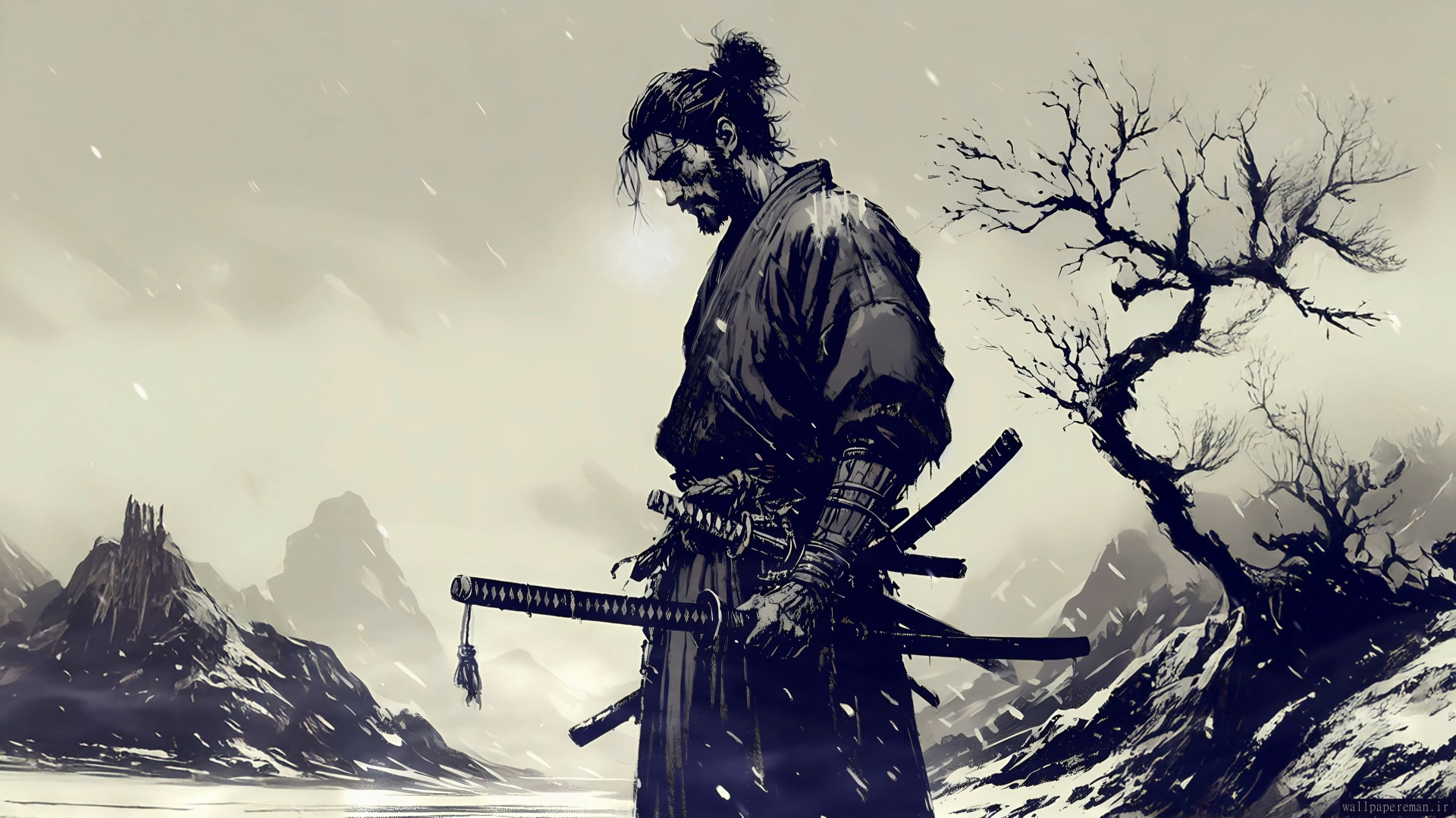 black-and-white-samurai-4k