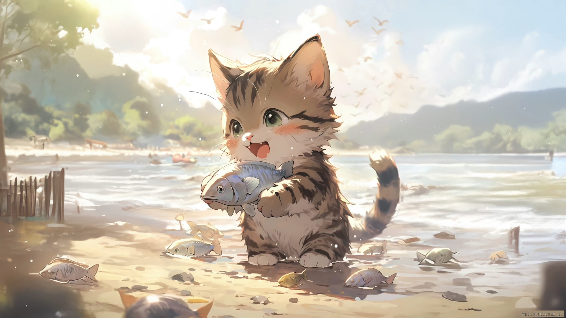 cute-cat-with-fish-4k