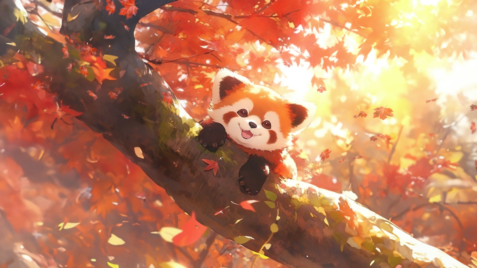 cute-red-panda-on-tree-4k