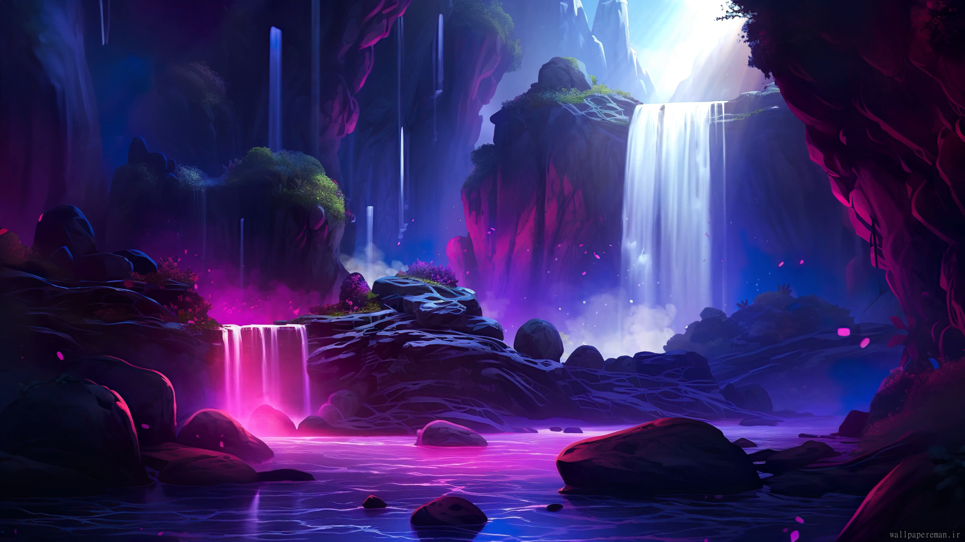 neon-waterfall-4k
