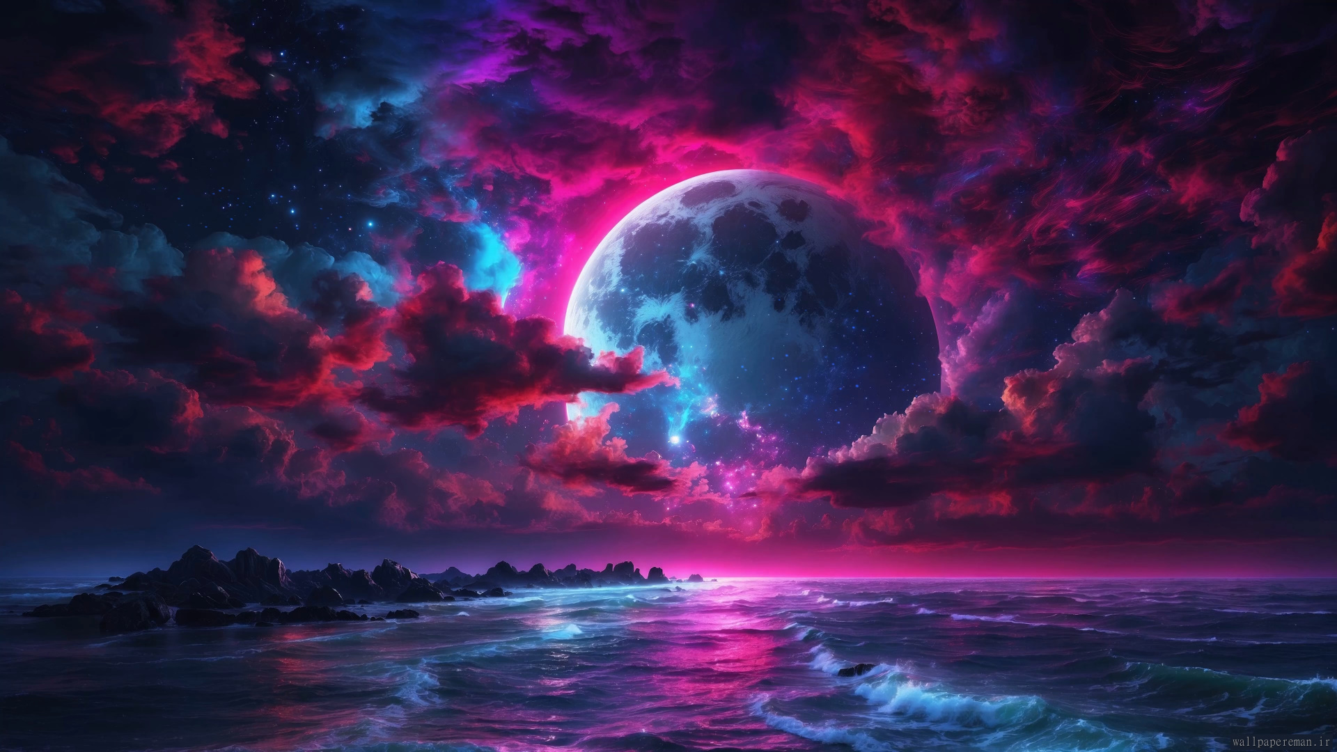 pink-sky-with-blue-moon-4k